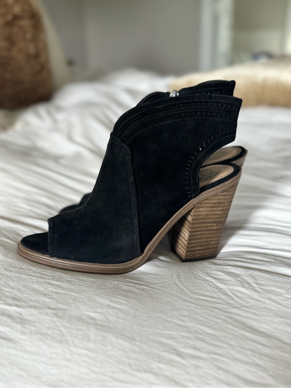 Vince Camuto Black Suede Open-Toe Block Heel Sandals